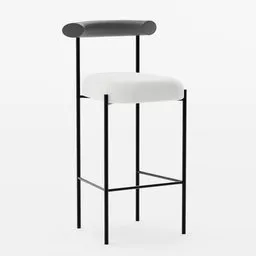 "Get the sleek and modern look with this black and white kitchen bar stool, perfect for any contemporary space. The tall and thin frame by Giorgio Cavallon features a white seat and black bandage details on the arms, as seen in April's render for minimalissimo, ssense and more in 2018. Add realism to your design with this high-quality 3D model for Blender 3D."