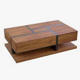 Detailed 3D Blender model of a textured wooden coffee table with sleek storage compartments.