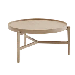 Round wooden coffee table 3D model with elegant legs, ideal for Blender rendering.