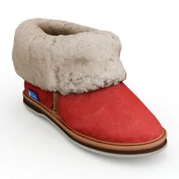 Realistic 3D model of a cozy red wool-lined slipper, Blender-compatible, perfect for virtual interior design.