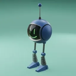 Bipedal Blender 3D model with spring legs and spherical body for rigging and animation.