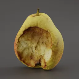 "Highly detailed Bitten Pear 3D model for Blender 3D with 8k textures and decay. Created by Ilya Ostroukhov and scanned by Nathan Oliveira, this AI-generated art is inspired by Lucian Freud and trending on Artforum."