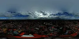 360-degree HDR image of a German town with dynamic clouds for realistic lighting in 3D scenes.