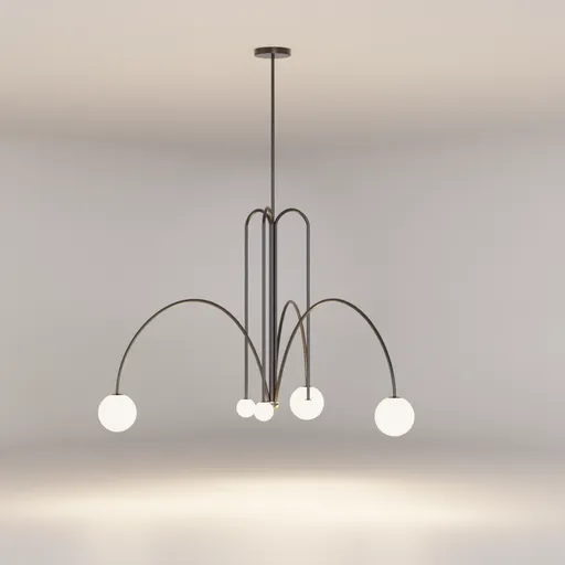 Postmodern 3D-rendered Gran Finale ceiling lamp with spherical lights for home interior, optimized for Blender 3D visualization.