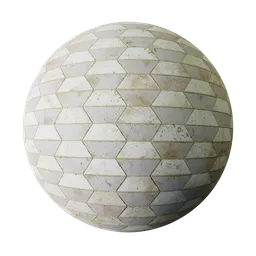 High-resolution PBR vintage Mediterranean white tile texture for 3D Blender material.