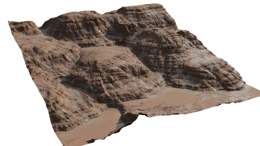 Highly detailed arid terrain 3D model suitable for Blender, depicting eroded rock formations.