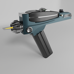 Detailed 3D Blender model of a two-in-one sci-fi military phaser with adjustable control features.