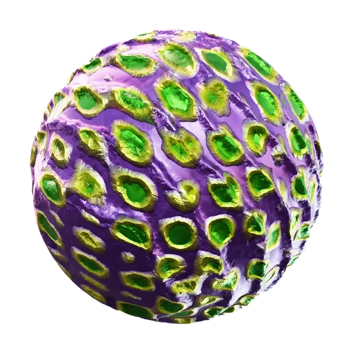 PBR texture for 3D Blender, purple & green alien-inspired organic material for sci-fi modeling.