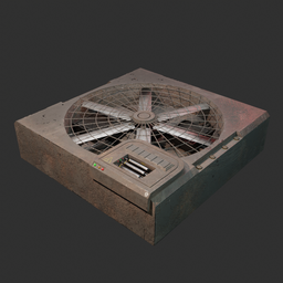 "Rusty and detailed air conditioner 3D model for Blender 3D - perfect for industrial, vintage or post-apocalyptic scenes. Realistic shading and weathered look, with a small fan on top and metal textures. Ideal for adding realism to your projects."