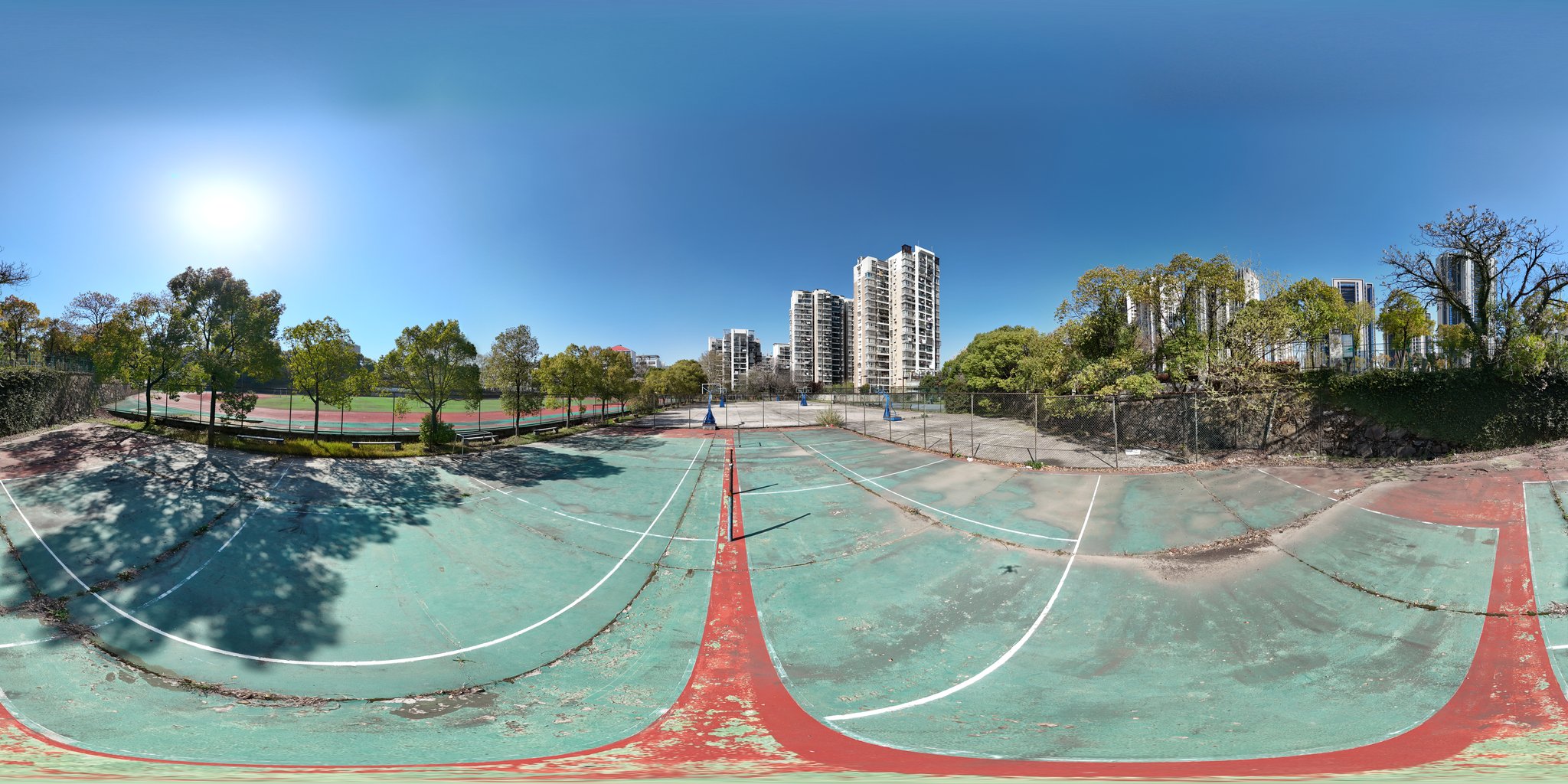 Bluesky Playground Green Tree | Urban Elements HDRis | BlenderKit