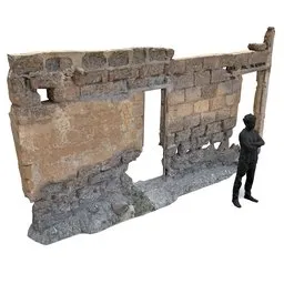 Detailed 3D model of eroded ancient wall with high-resolution textures, suitable for Blender rendering and historical scenes.