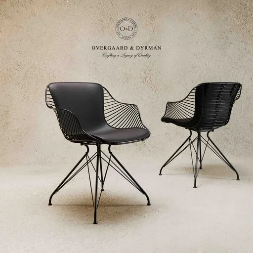 Detailed 3D model of a modern black wire dining chair for Blender rendering, ideal for interior design.