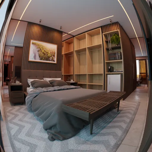 Detailed 3D model of a modern cozy bedroom interior, perfect for Blender rendering projects.