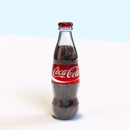 "Realistic Lowpoly Cocacola Glass Bottle with procedural shaders, ideal for Blender 3D modeling. This high-quality 3D model captures the iconic Coca Cola bottle on a white surface, perfect for product visualization. Created using Blender 3D software, it is a versatile asset for your projects."