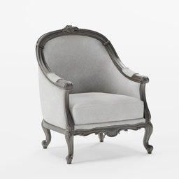 "Arm Chair 01 3D Model for Blender 3D - Elegant aristocrat-style chair with beige upholstered seat, created by Kirill Sannikov. Perfect prop for Hollywood-standard visualizations and full-body CG renders, with oval face design and low-angle dimetric rendering in gray stone. Ideal for furniture category in 3D product shots."
