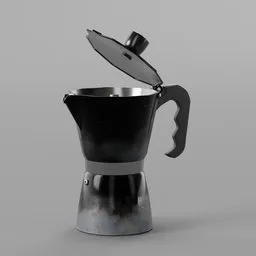 Detailed 3D rendering of a modulable Italian coffee maker, optimized for Blender, ideal for virtual tableware scenery.