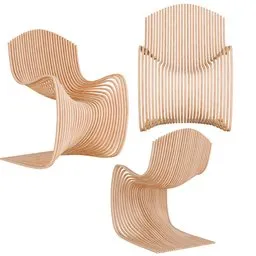 Detailed 3D model of a modern parametric wooden chair designed for Blender, perfect for interior visualization.