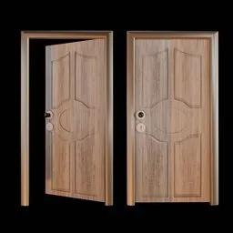 Detailed 3D wooden door model for Blender, with hardware, suitable for interior design visualization.