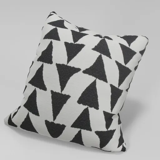 Black and white triangle patterned 3D pillow model with detailed textures and zipper, created in Blender 3D.