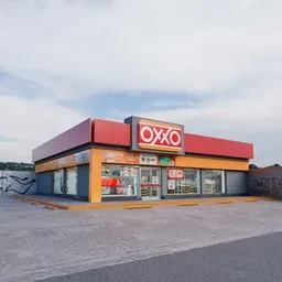 Detailed 3D model of an OXXO convenience store for architectural visualization in Blender.