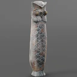 Detailed owl sculpture 3D model with intricate texture compatible with Blender for rendering and animation.