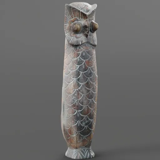 Detailed owl sculpture 3D model with intricate texture compatible with Blender for rendering and animation.