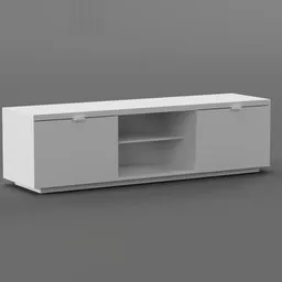 3D rendered model of a sleek white 'Byas' cabinet with drawers and shelves for Blender 3D projects.