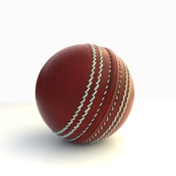 "Realistic red leather cricket ball 3D model for Blender 3D. Inspired by Mitchell Johnson and accurately textured with white stitching. Perfect for extreme sports or cricket-related projects."