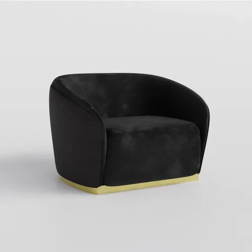 Velvet textured 3D curved luxury sofa with golden base, ideal for Blender 3D modeling and interior design visualizations.