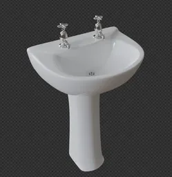 3D-rendered dual-tap white pedestal sink for Blender, optimal for interior design visualizations.