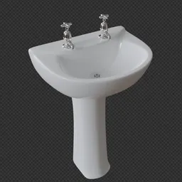 "Get the perfect blend for your bathroom with this standard budget-friendly UK dual tap wash basin in 3D model. Featuring a white sink, two faucets, expert rendering in Keyshot and precisionism in Blender 3D software, this model is ideal for your design needs."