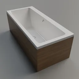 "Rectangular brushed oak bathtub 3D model for Blender 3D - a modern and stylish built-in bathtub with an oak frame that complements light wooden furniture in any bathroom. High-quality render with pronounced contours and depth details. Created by Marvano."