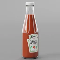 Detailed Blender 3D model of a classic ribbed ketchup bottle, ideal for photorealistic rendering and animation.