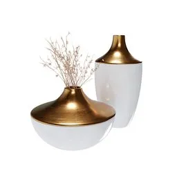 Realistic Blender 3D model of two white and gold decorative vases, one with dry twigs, suitable for interior visualization.