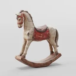 Photorealistic 3D rocking horse model with detailed textures, ideal for Blender rendering, suitable for digital sculpture gallery.