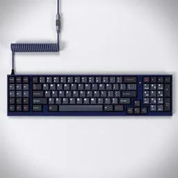 "Custom Mechanical Keyboard - Inspired by the Cypher keyboard and GMK Dracula. This Blender 3D model features a computer keyboard with a coiled cable, deep moody colors, and a professional studio shot. Perfect for your peripheral 3D modeling needs."