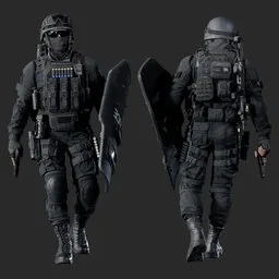 Police Tactical Unit Walking Black