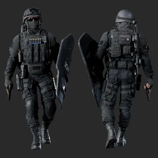 Police Tactical Unit Walking Black