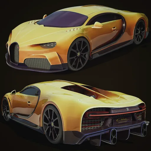 Highly detailed Bugatti Chiron Super Sport 3D model in Blender with 1K/2K textures for natural lighting effects.