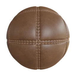 High-resolution quilted stitched brown leather PBR material for 3D rendering in Blender.