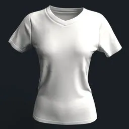 Realistic 3D model of a white women's V-neck T-shirt for character design in Blender.