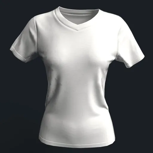 Realistic 3D model of a white women's V-neck T-shirt for character design in Blender.