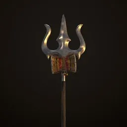 "Realistic Shiv Trishul 3D model for Blender 3D - inspired by Sengai and Nepalese magic item. Hindu historic military symbol with intricate details including sharp nose and rounded edges on a metal pole."