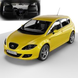 Highly detailed 3D model of a yellow Seat Leon FR with realistic textures for Blender rendering.