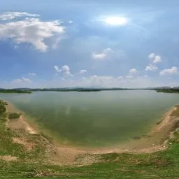 Green forest lake clouds