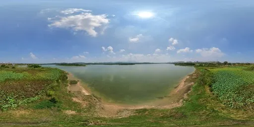 Green forest lake clouds