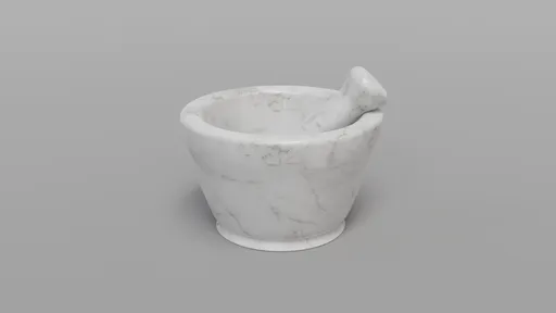 Realistic marble mortar and pestle 3D model for modern culinary rendering in Blender.