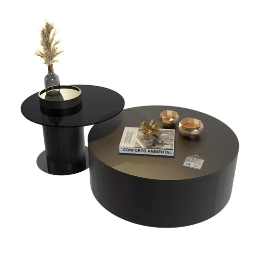 Highly detailed 3D model showcasing a modern wood round table with decorative objects, ideal for Blender renderings.