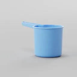 3D model of a blue plastic water dipper created in Blender, showcasing realistic materials and lighting effects.