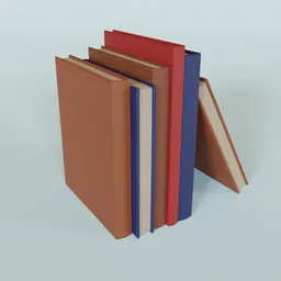 "Five literature books stacked on a table in a 3D render. Featuring primary colors and a brown border, this set is perfect for filling empty spaces in home decor. Created with Blender 3D software."